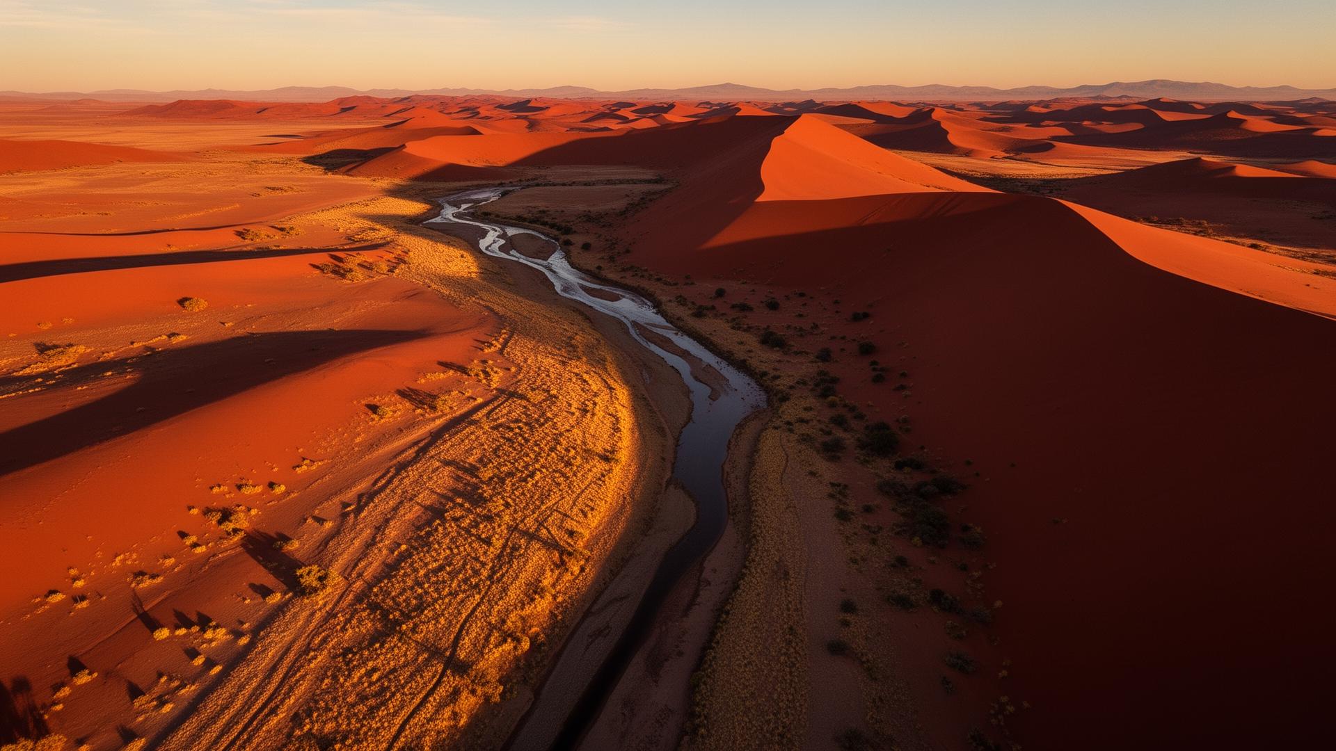 Rote Dünen in Namibia bei Sonnenuntergang